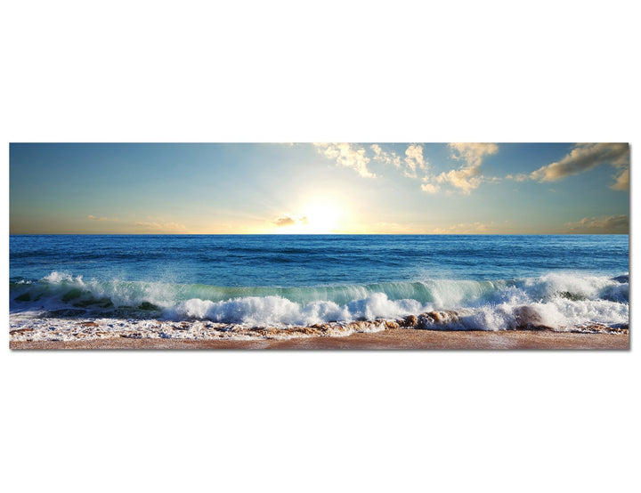 Paul Sinus Art Panoramabild auf Leinwand und Keilrahmen 150x50cm Meer Strand Wellen Sonnenuntergang