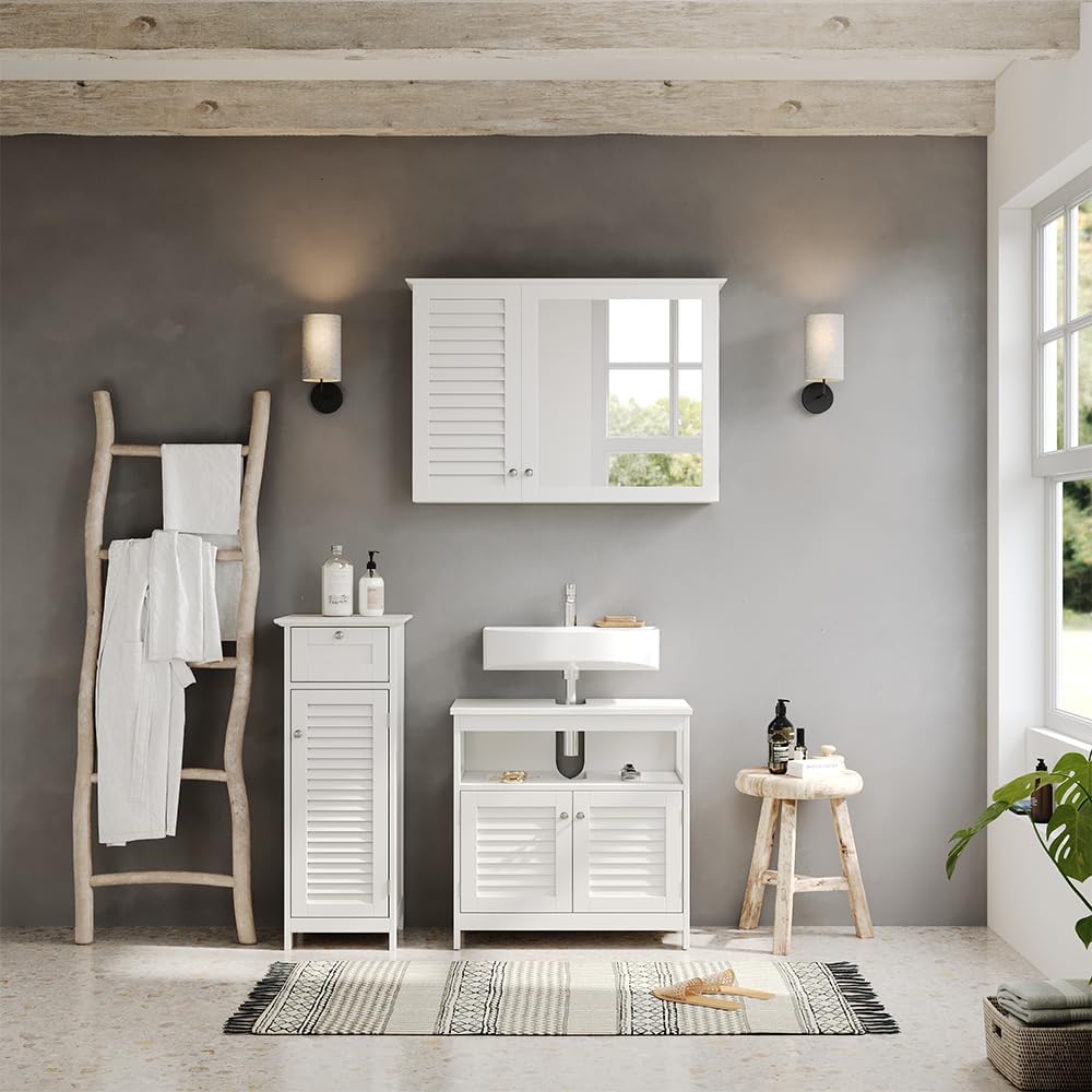 Vicco Midischrank Riad, Weiss, 32 x 87 cm mit Tür und Schublade, Midischrank