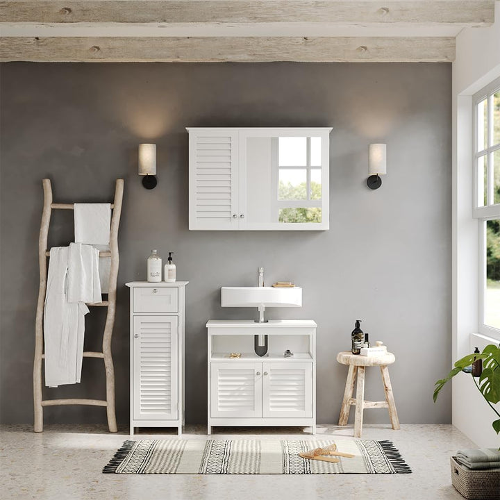 Vicco Midischrank Riad, Weiss, 32 x 87 cm mit Tür und Schublade, Midischrank