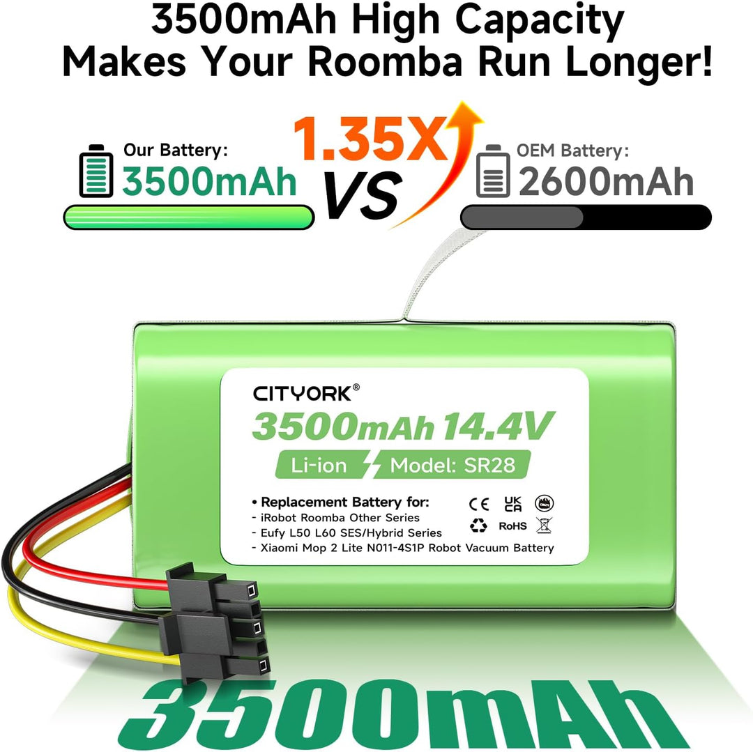 CITYORK 3500mAh/14,4V Ersatzakku für Eufy L50/L60 SES, für iRobot Roomba Y0110/Y011040, Y0140, Y0112