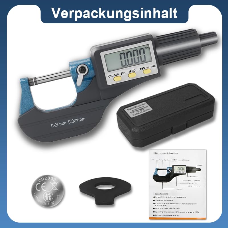 Beslands Mikrometer Digital Bügelmessschraube 0-25mm/ 0.001mm Hohe Präzision Elektronische Digitale
