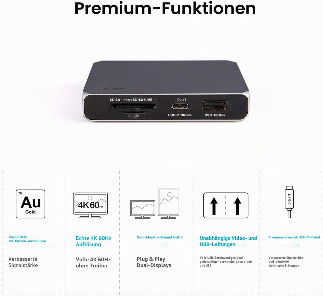 CalDigit USB-C Gen 2 SOHO-Dock mit 10 Gbit/s - Bis zu 4K 60 Hz, HDMI 2.0b, DisplayPort 1.4, 10 Gbit