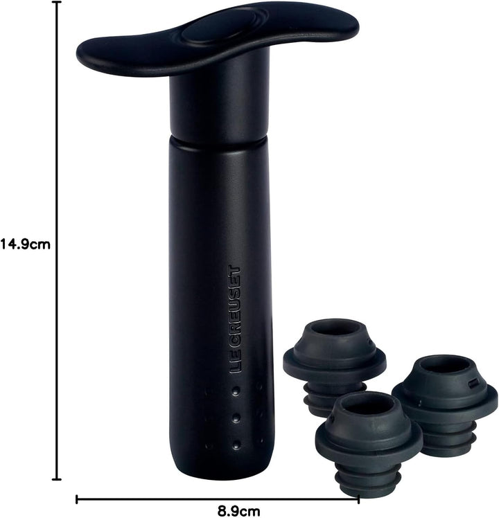Le Creuset Wine Accessories WA- 137 Weinpumpe & 3 Verschlüsse - Schwarz Schwarz Weinpumpen, Schwarz