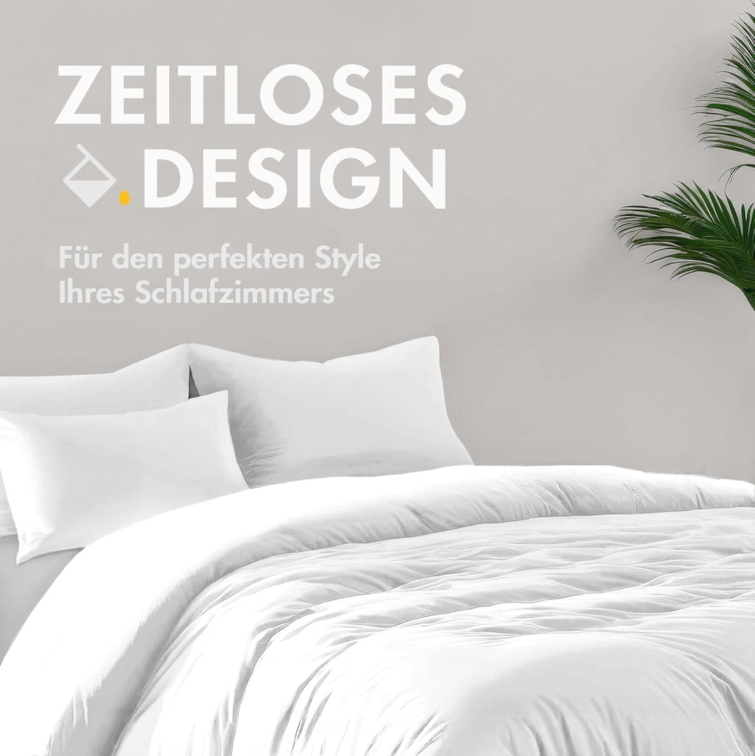 Sleeptime 100% Baumwolle Bettwäsche 135cm x 200cm 4teilig Weiss - weich & bügelfrei Bettbezüge mit R