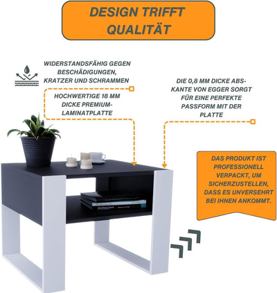 CraftPAK Wohnzimmer Tisch für Couch aus hochwertigem Holz, Stabiler & moderner Couchtisch mit zusätz