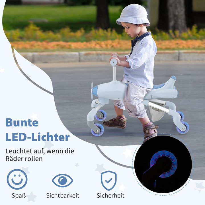 GOPLUS 2 in 1 Schiebeauto & Rutschauto, Dreirad mit verstellbarem Schiebegriff, LED Rädern & Korb hi