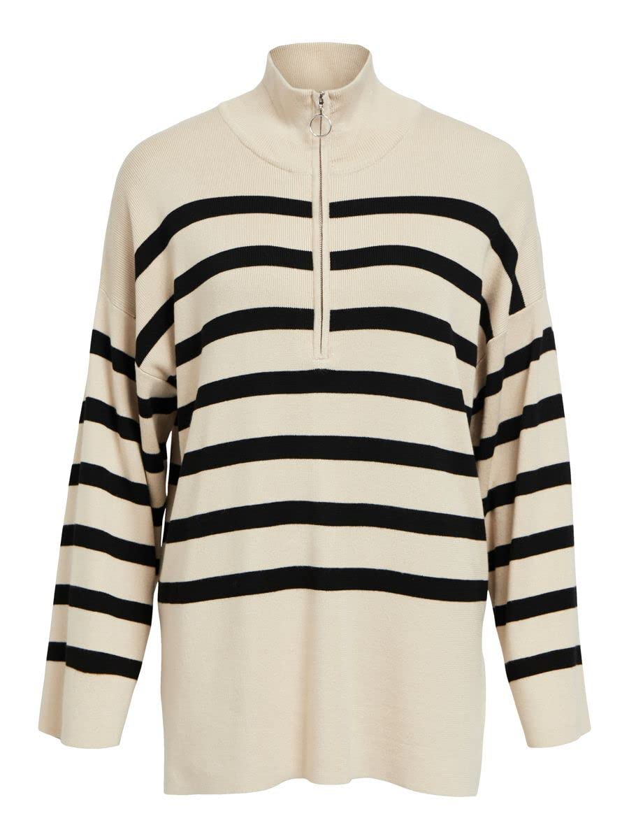 OBJECT Damen Objester L/S Knit Zip Pullover Noos Strickpullover, Sandshell