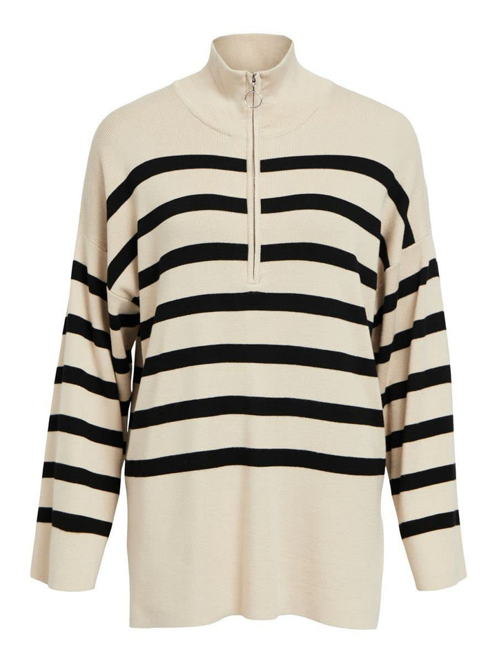 OBJECT Damen Objester L/S Knit Zip Pullover Noos Strickpullover, Sandshell