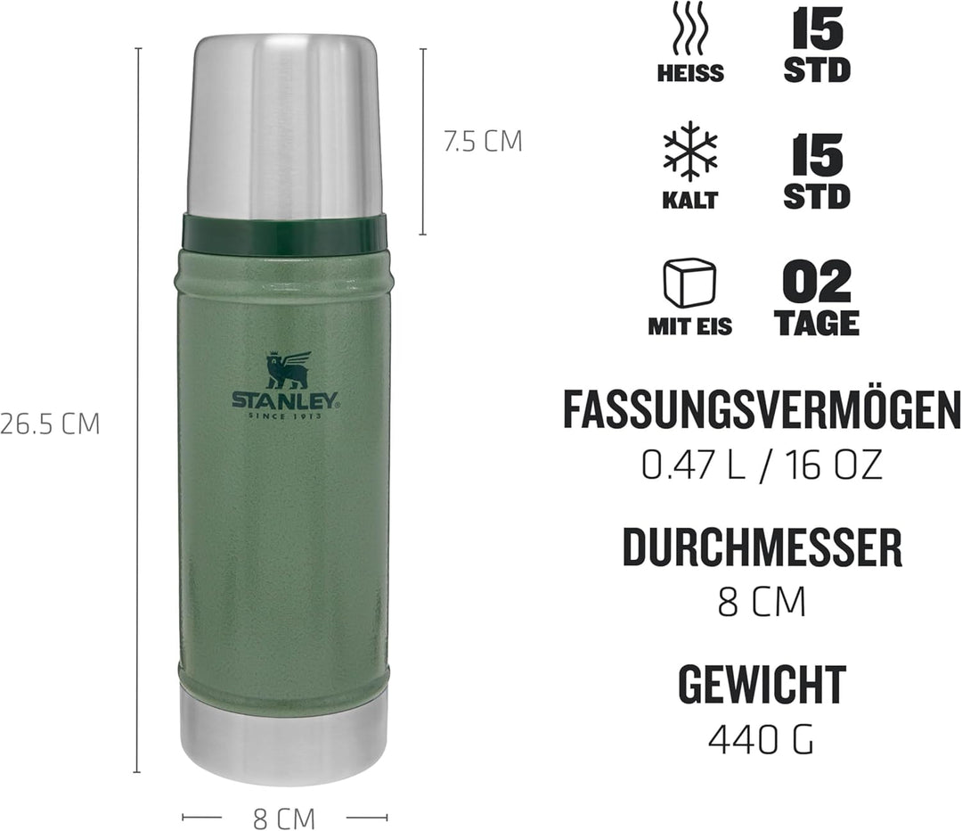 Stanley 1913 Classic Legendary Thermosflasche 473 ml - Thermos Hält 15 Stunden Heiss Oder Kalt - Ede