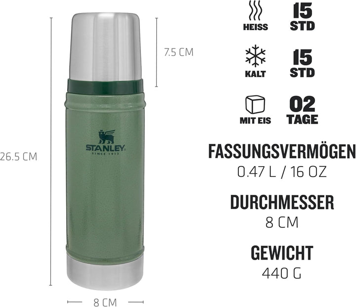 Stanley 1913 Classic Legendary Thermosflasche 473 ml - Thermos Hält 15 Stunden Heiss Oder Kalt - Ede