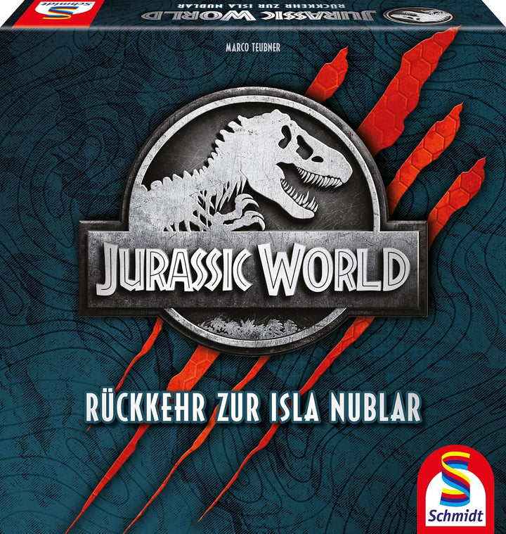 Schmidt Spiele 49389 Jurassic World, Rückkehr nach Isla Nubar, Deckbuilding und Brettspiel, bunt Sin