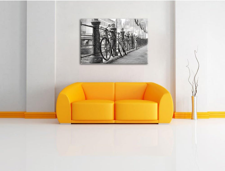 Pixxprint Fahrräder am Kanal 100x70cm Leinwandbild Wandbild Kunstdruck, 100x70