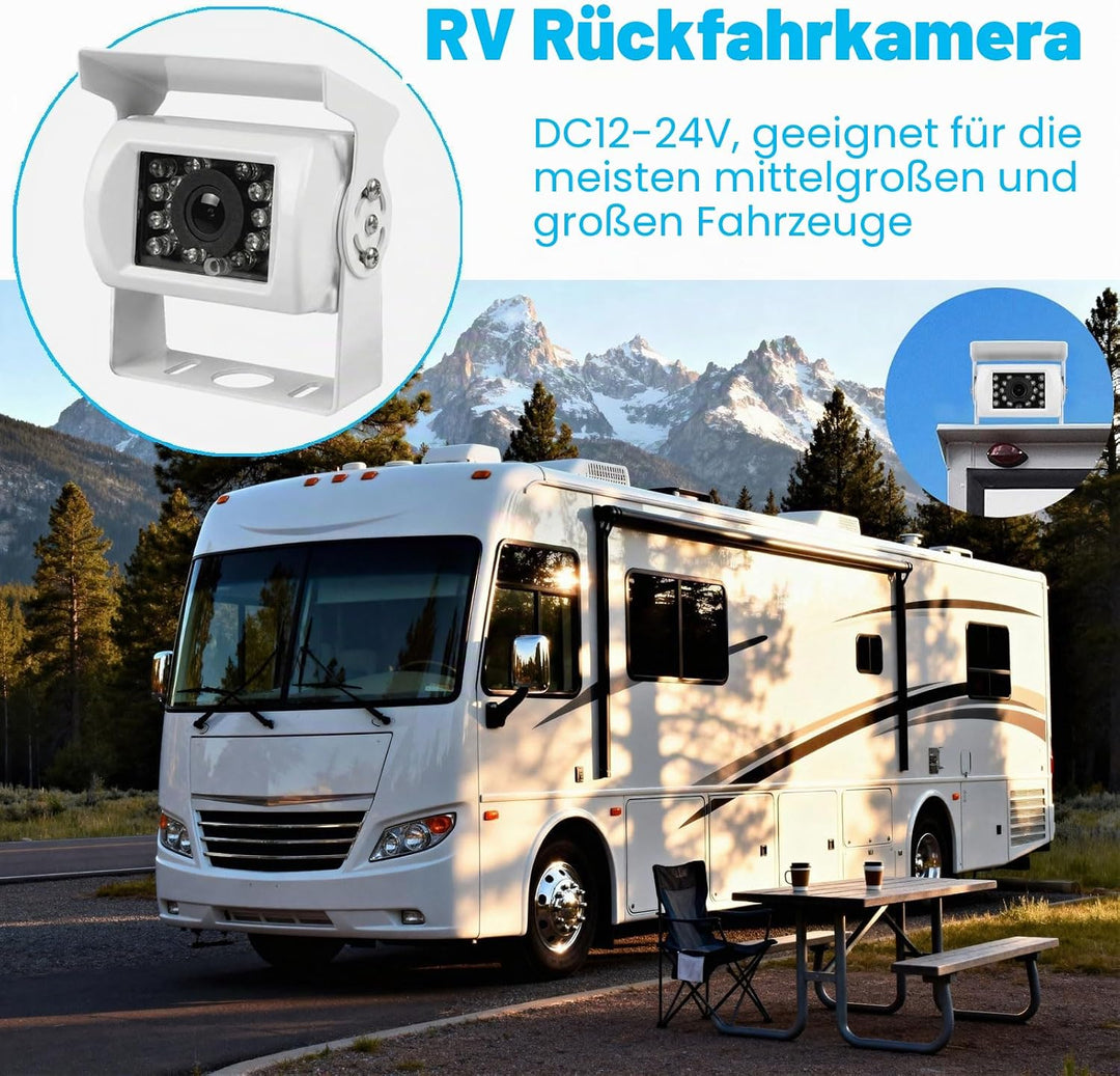 4-Pin Rückfahrkamera für LKW, 18 LEDs Nachtsicht, wasserdicht, 10 m Kabel | Weiss, Wasserdicht, IR N