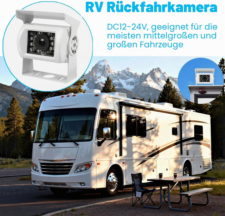 4-Pin Rückfahrkamera für LKW, 18 LEDs Nachtsicht, wasserdicht, 10 m Kabel | Weiss, Wasserdicht, IR N