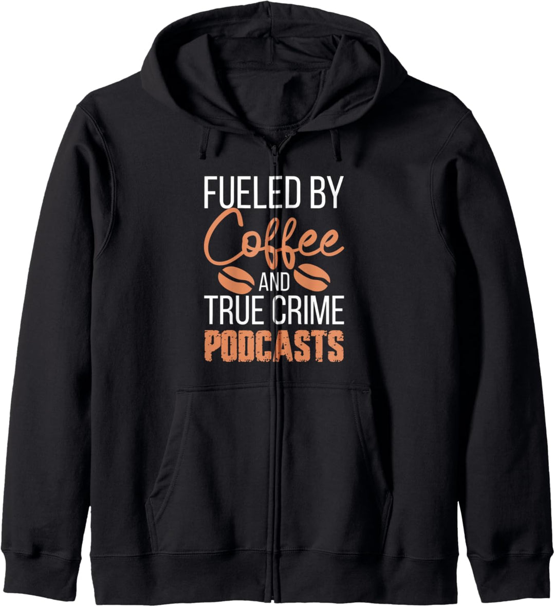 Lustiger Serienmörder, angetrieben von Kaffee und Podcasts von True Crime Kapuzenjacke