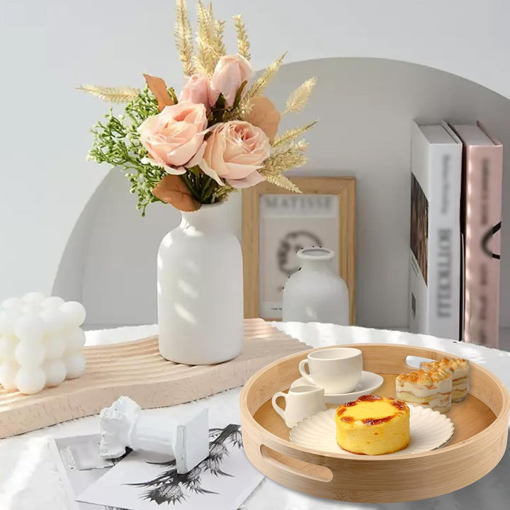 CHUIFAI 2 Stück 30cm Holz Drehteller, Bambus Lazy Susan Küchen Drehteller Organizer Holz Gewürzregal