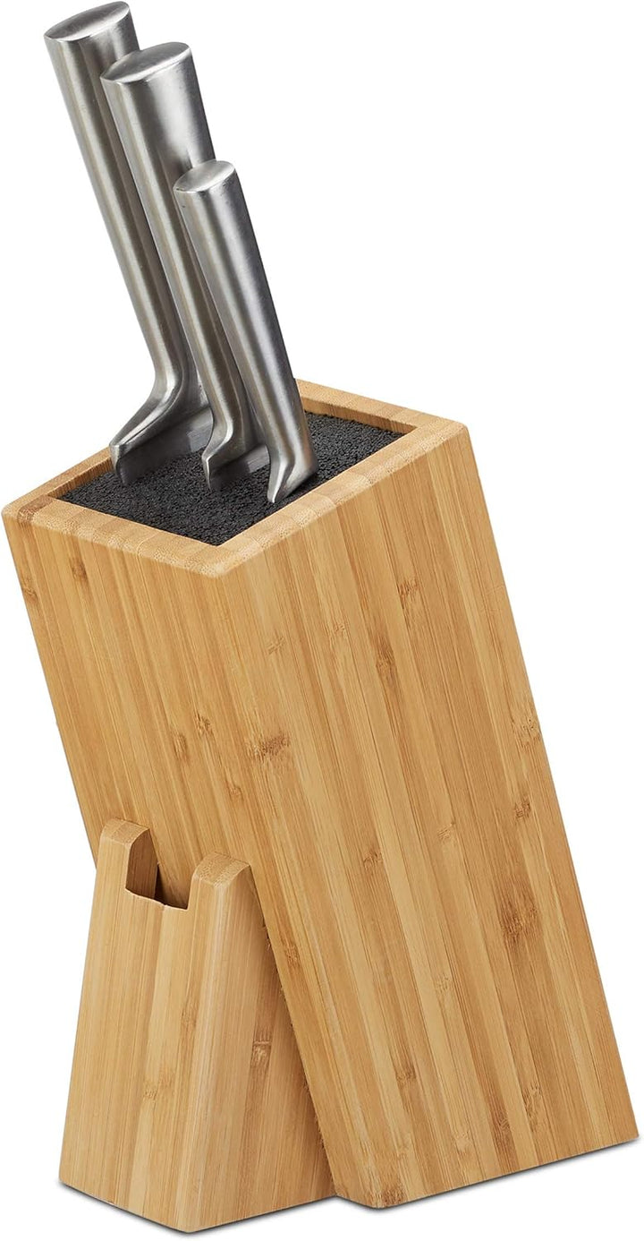 Relaxdays Bambus Messerblock mit Borsteneinsatz, Küchenblock für 6 Messer aller Art, unbestückter Ho