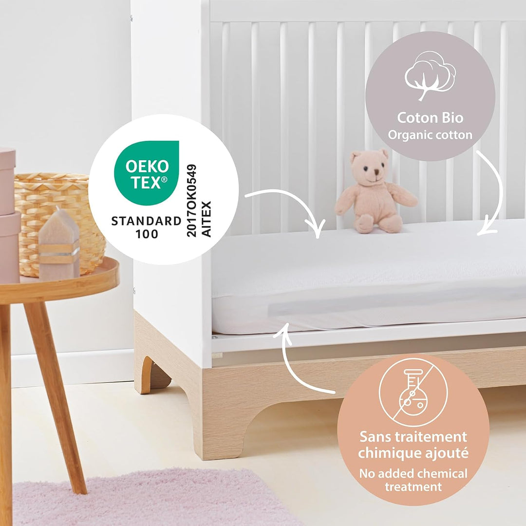 Kadolis - wasserdichte Babyunterlage Bouclette Bio-Baumwolle - Matratzenschutz für Babybett 70x140 c