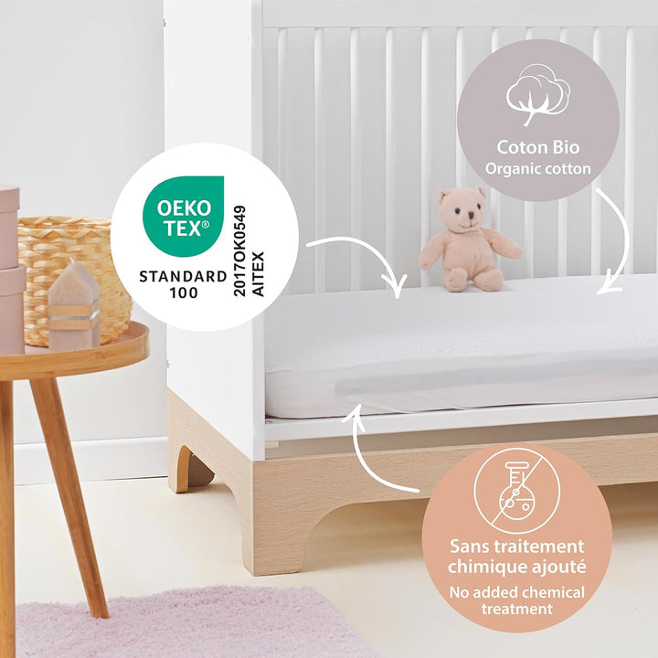 Kadolis - wasserdichte Babyunterlage Bouclette Bio-Baumwolle - Matratzenschutz für Babybett 70x140 c