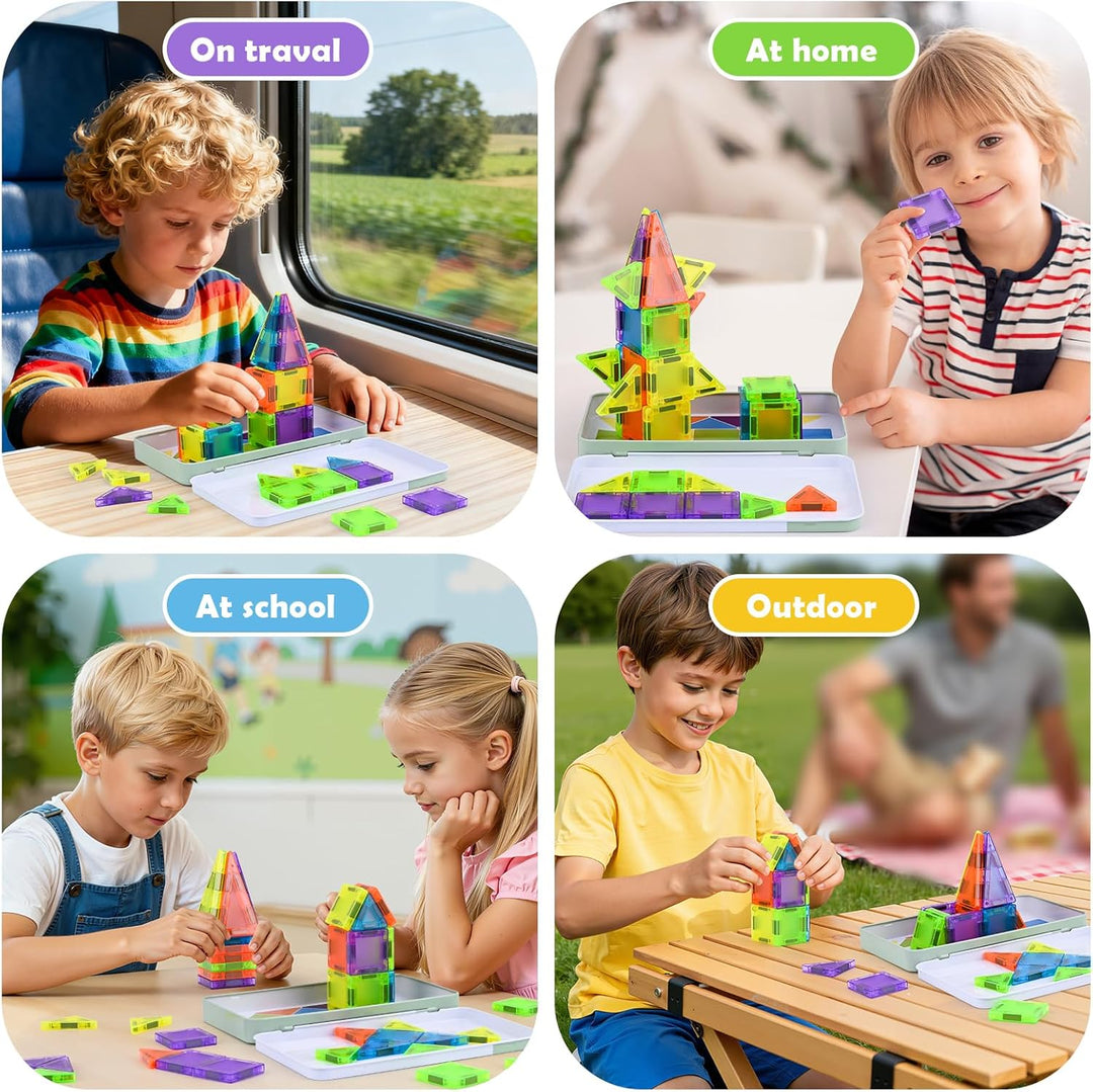 50 Stück Mini Magnetische Bausteine Reiseset, Mini magnetbausteine Travel Magnetic Tiles für Kinder,
