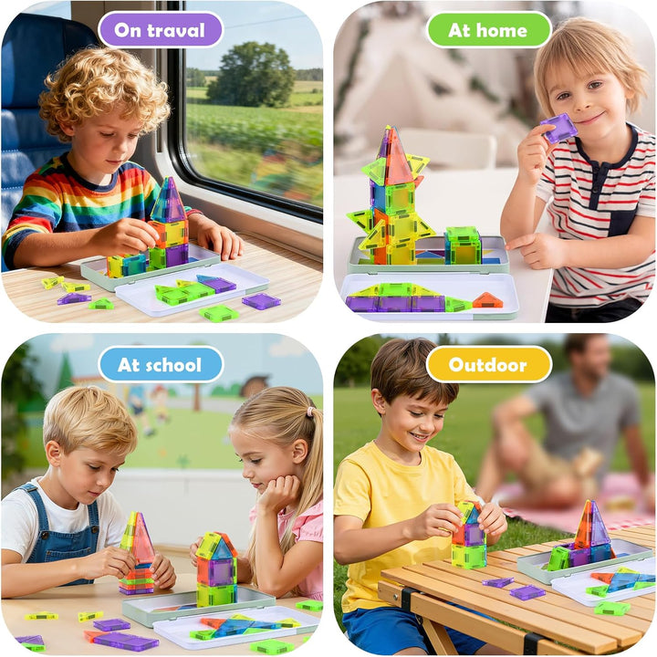 50 Stück Mini Magnetische Bausteine Reiseset, Mini magnetbausteine Travel Magnetic Tiles für Kinder,