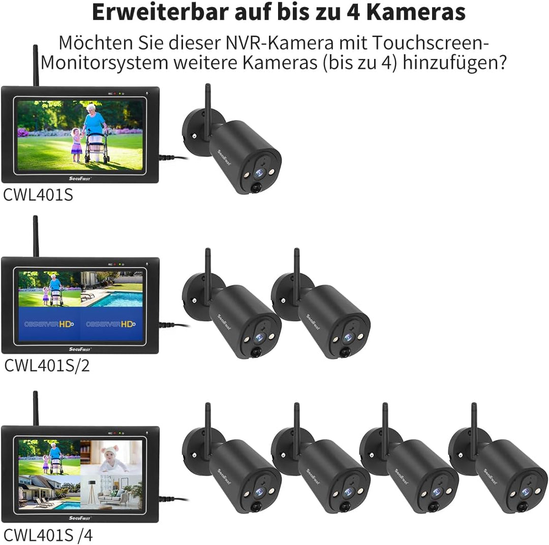 SecuFirst 2K Zusatzkamera für Überwachungskameras Aussen Set (CWL401S,CWL401S/2),Arbeiten Sie nur mi