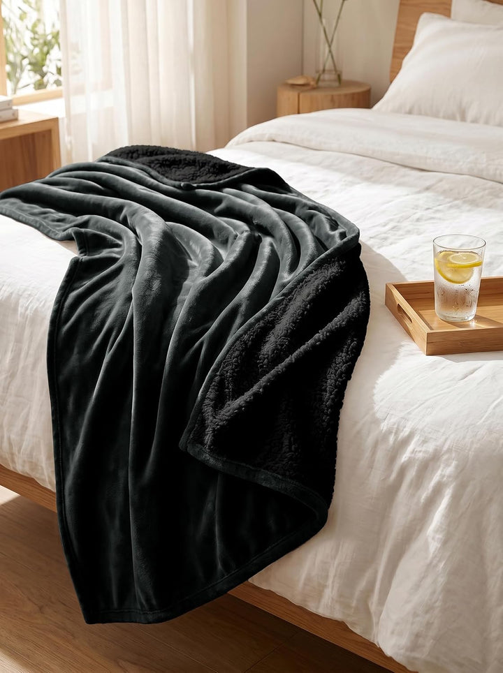 Utopia Bedding Sherpa Decke [Schwarz, 228x228 cm] - 480GSM Thick Warm Plüsch Fleece Wendedecke für B