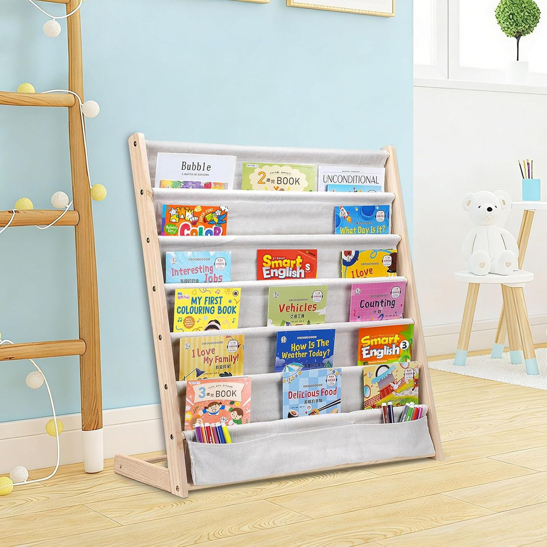 Bücherregal Kinder, Kinder Bücherregal Regal mit 6 Ebenen, Bücher Organizer, Bücherregal aus Naturho