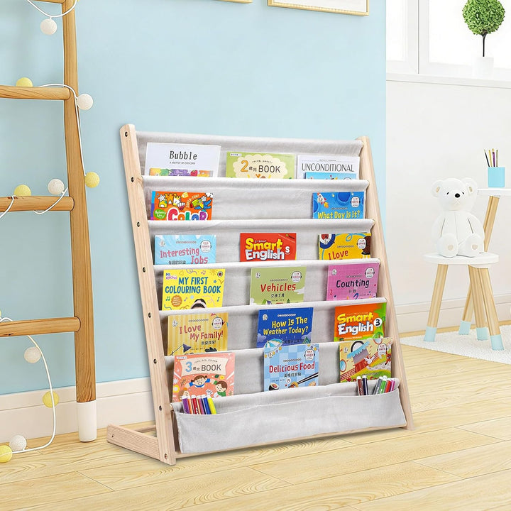 Bücherregal Kinder, Kinder Bücherregal Regal mit 6 Ebenen, Bücher Organizer, Bücherregal aus Naturho