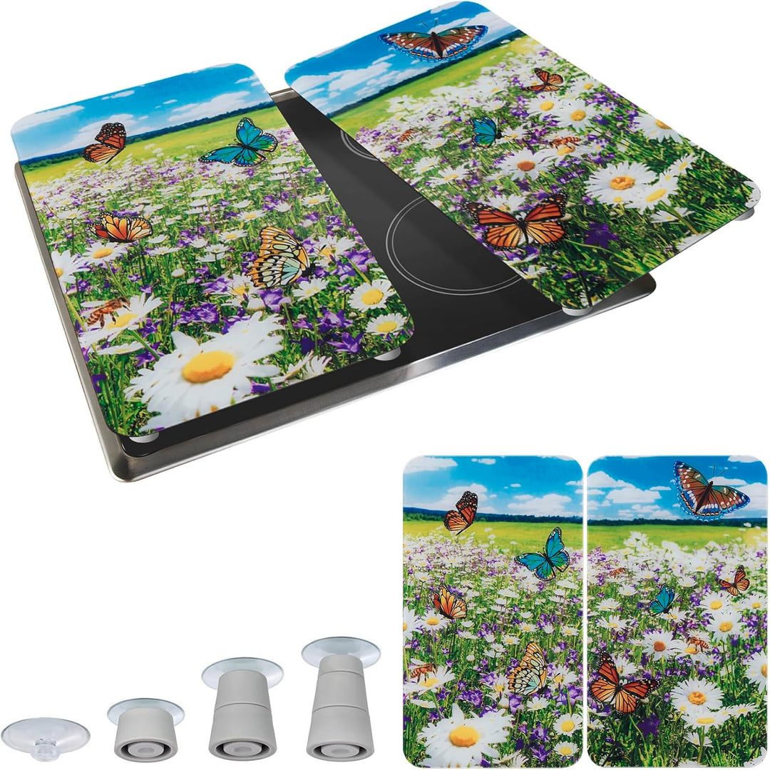 Maximex Herdabdeckplatte Universal Sommerwiese - 2er Set, Abdeckplatten für alle Herdarten, Gehärtet
