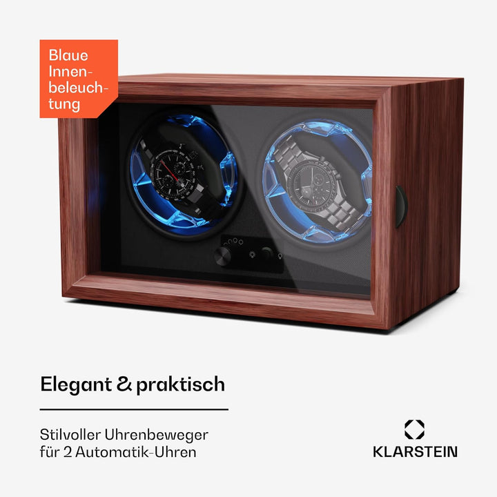 Klarstein Uhrenbeweger für Automatikuhren, Automatik-Uhrenbeweger für 2 Uhren mit Acryl-Tür, Automat