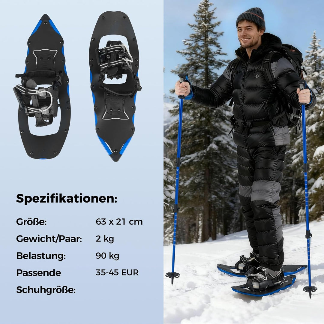 COSTWAY Schneeschuhe mit Steighilfe, Schuhgrösse 35-45 bis 68/90kg, leichtes Schneeschuh-Set aus Alu