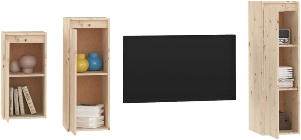 homiuse Wohnzimmer TV-Schränke 3 STK. Massivholz Kiefer Klassischen TV Schrank Set Wohnzimmer MöBel