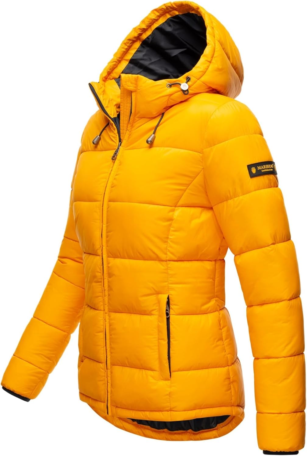 MARIKOO Damen Steppjacke gesteppte Winterjacke mit Kapuze B927 34 Gelb, 34 Gelb