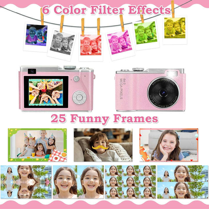 AKOFIC Kinderkamera, 2,4 Zoll 1080P HD Bildschirm Kamera Kinder mit 32GB Karte, Selfie Digitalkamera