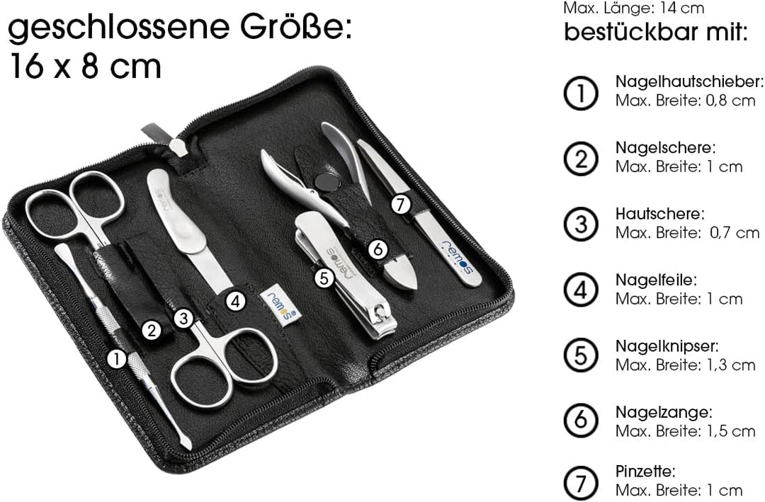 REMOS Nageletui leer aus echtem Leder zum Bestücken mit 7 Instrumenten - schwarz, Schwarz