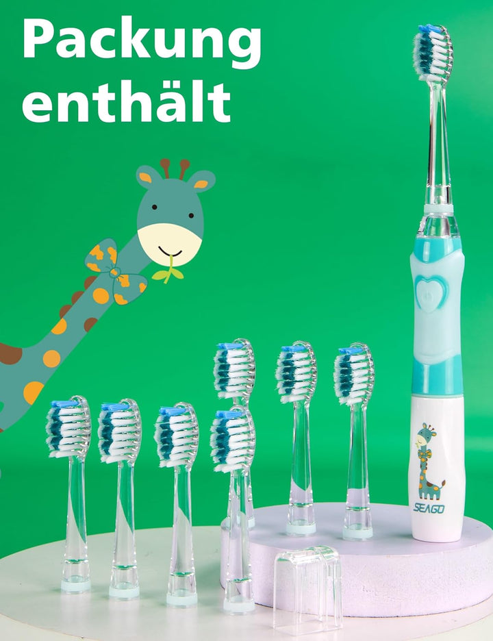 Seago Elektrische Zahnbürste Kinder mit 8 Extra Weiche Aufsteckbürste und 4 Persönliche Modi, LED Li