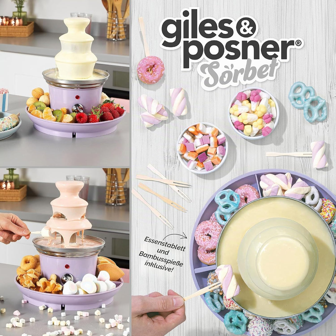 GILES &amp; POSNER Mini-Schokoladenbrunnen – Elektrische 3-Stufen Maschine, Automatische Abschaltung, 0°