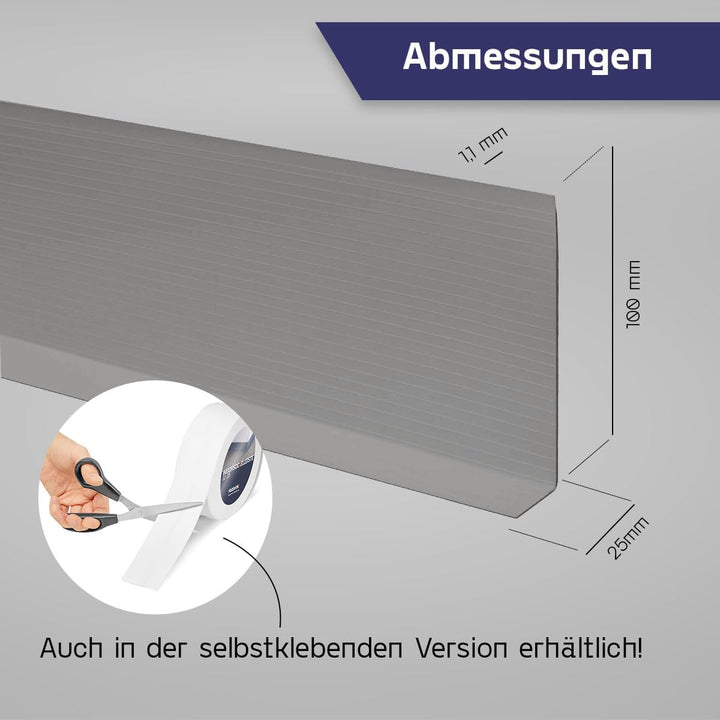HOLZBRINK Weichsockelleiste PVC 100x25mm, 20 m | Wandleiste ohne Klebestreifen für Küche, Garage, Fl
