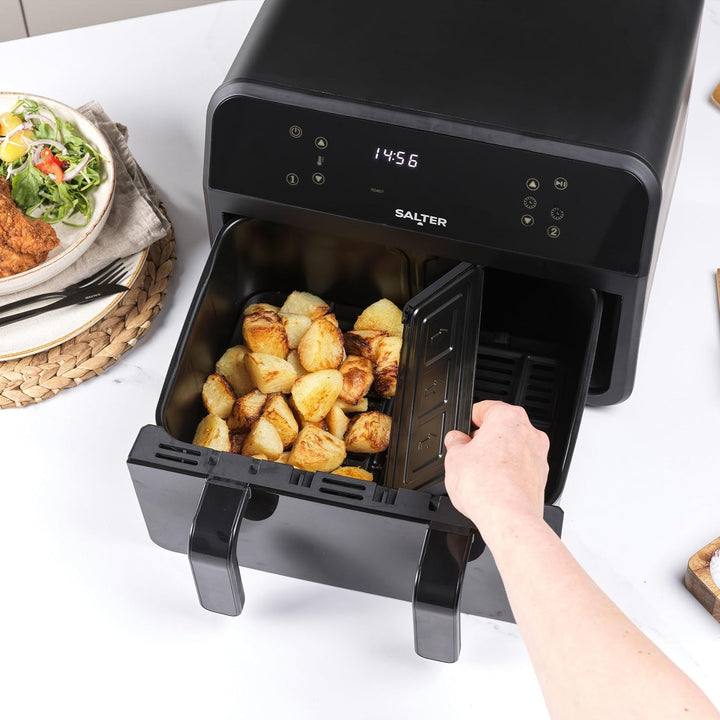 Salter Dual View Heissluftfritteuse – 7 l Antihaft-Kochschale mit abnehmbarer Trennwand, grosse Fami