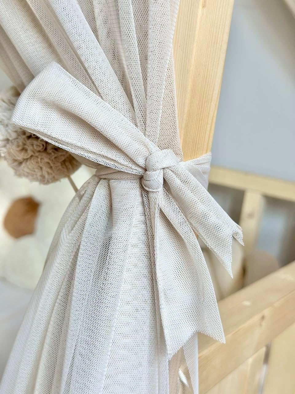 Baby Fancyroom Hausbett Himmel beige Betthimmel Deko Set Kinderzimmer Kinderbett Baldachin Pompongir