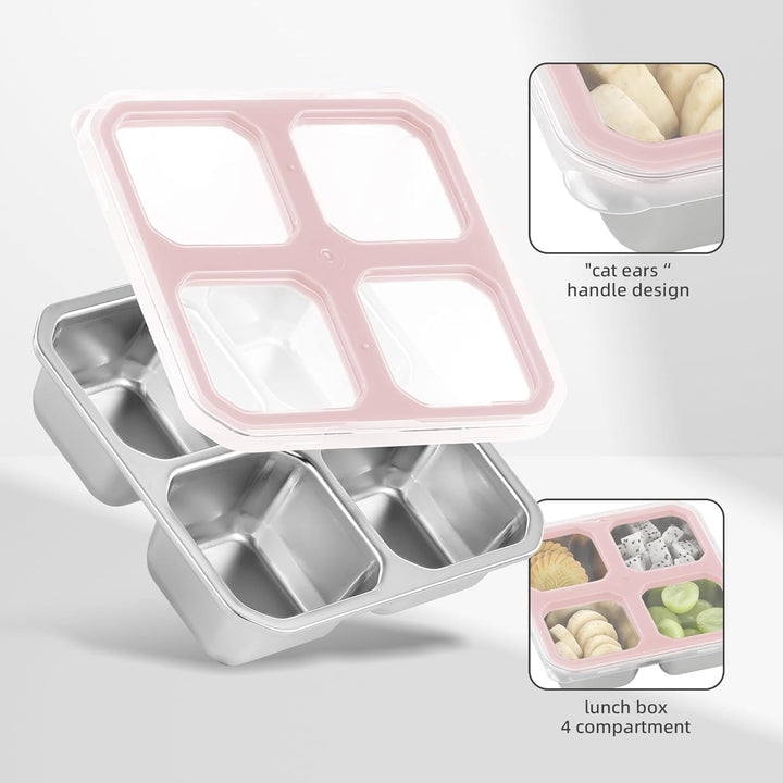 Misichao Edelstahl Snackbox mit 4 Fächern, 400ML Snackdose Kinder, Brotdose Erwachsene, Lunchbox Spü