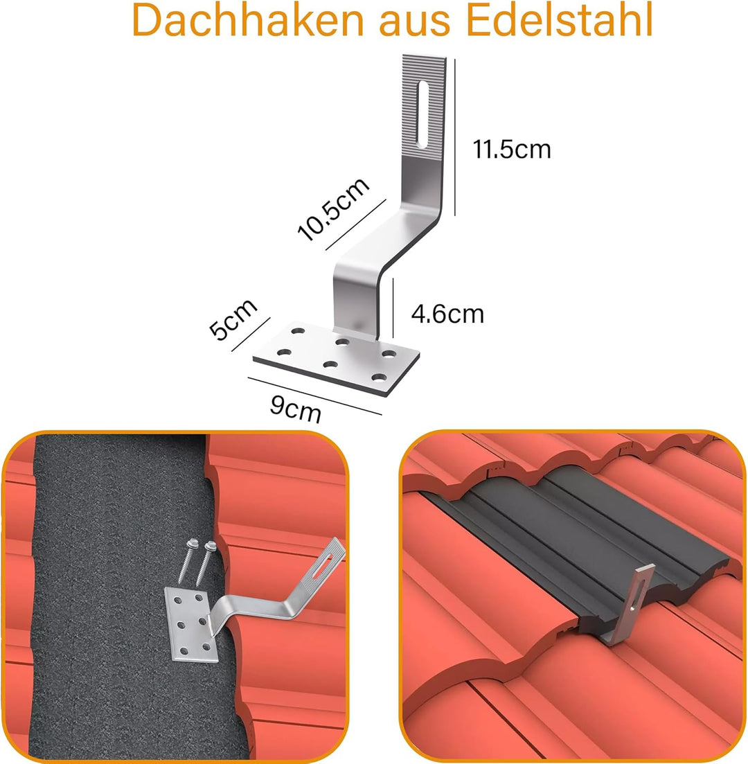 TEOV PV Montageset Ziegeldach Glasziegeldach, Befestigung Solarmodul Halterung mit 30cm Montageschie