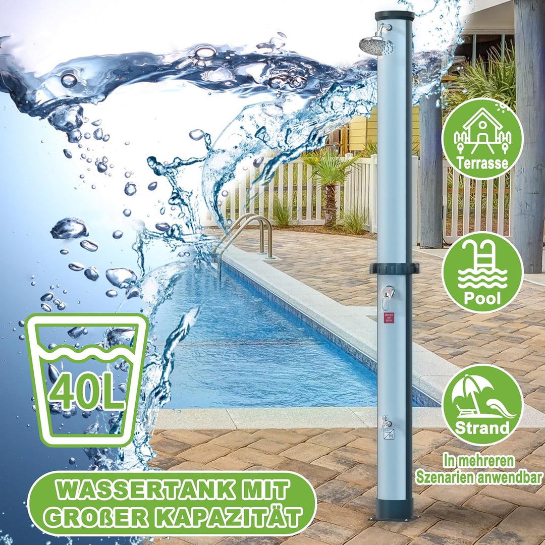 LARS360 40L Solardusche Gartendusche Duschsystem – Wassertemperatur bis 60°C, mit 180° drehbarem Reg