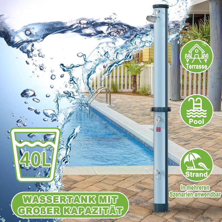 LARS360 40L Solardusche Gartendusche Duschsystem – Wassertemperatur bis 60°C, mit 180° drehbarem Reg