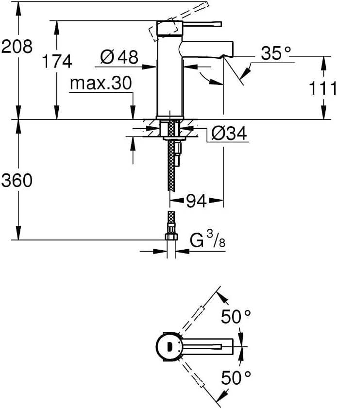 GROHE Essence - Einhand-Waschtischarmatur (wassersparend, mit Temperaturbegrenzer, S-Size), chrom, 3