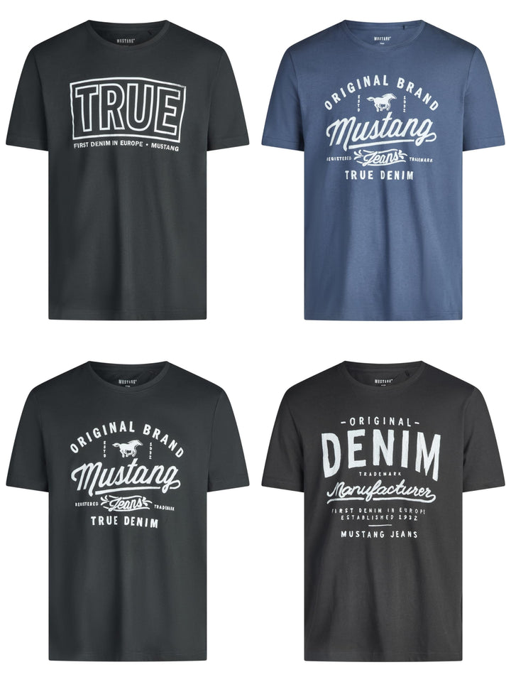 MUSTANG Herren T-Shirt 4er Pack Frontprint O-Neck Rundhalsausschnitt Kurzarm Regular Tee Shirt 100%