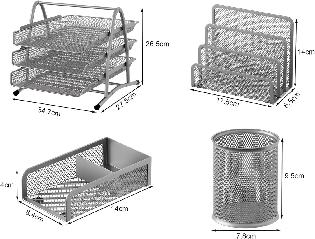EasyPAG Metall Büro Schreibtisch Organizer 4er-Set, 3 Fächer A4 Dokumentenhalter Aktenablage Zeitsch