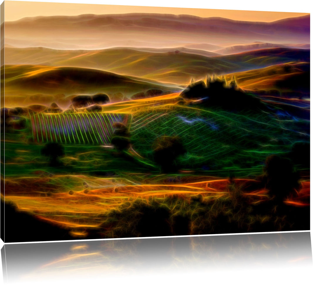 Toskana Landschaft abstrakt Format: 100x70 auf Leinwand, XXL riesige Bilder fertig gerahmt mit Keilr