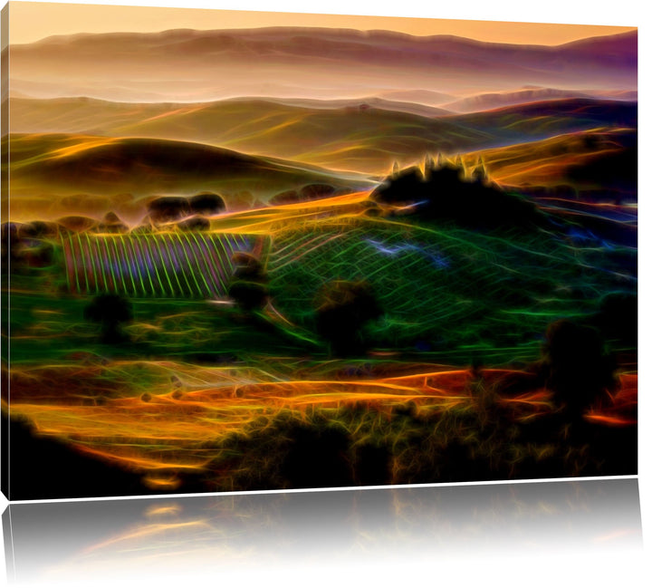 Toskana Landschaft abstrakt Format: 100x70 auf Leinwand, XXL riesige Bilder fertig gerahmt mit Keilr